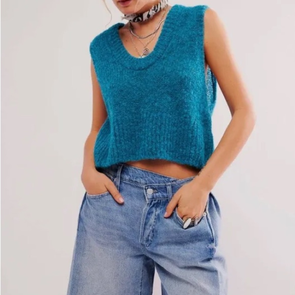 NEW Free People Dream Maker Alpaca-Blend Vest in Biscay Bay